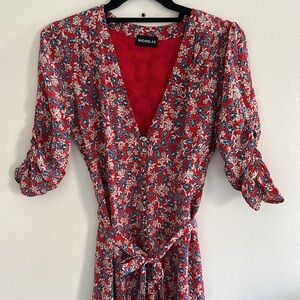 NICHOLAS floral short buttondown dress with tie